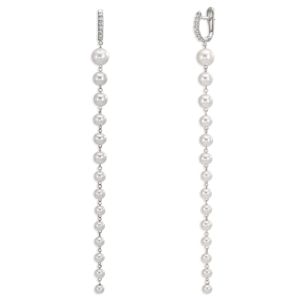 kolczyki koła zatrzaskowe złoto białe 750/18 K Diament 0.12 ct, 12 kamienie, tw-si Perła hodowana w wodzie słodkiej, 28 Perły