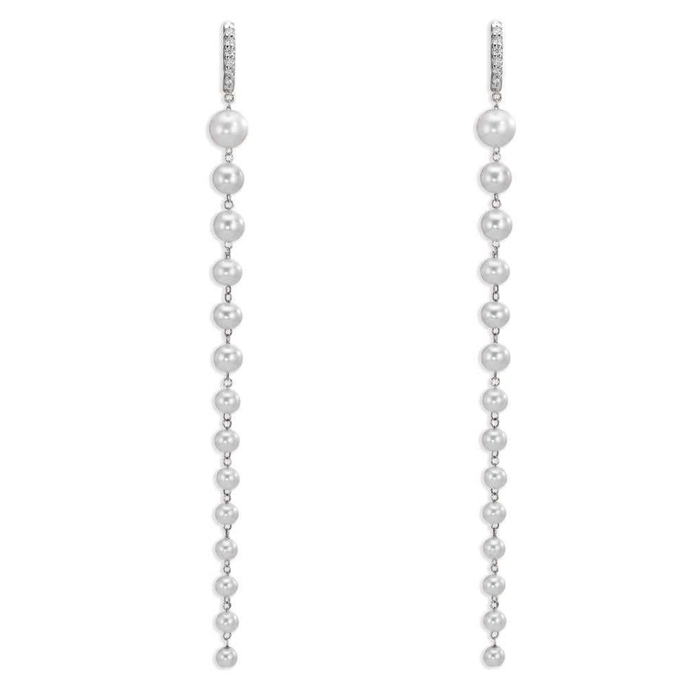 kolczyki koła zatrzaskowe złoto białe 750/18 K Diament 0.12 ct, 12 kamienie, tw-si Perła hodowana w wodzie słodkiej, 28 Perły