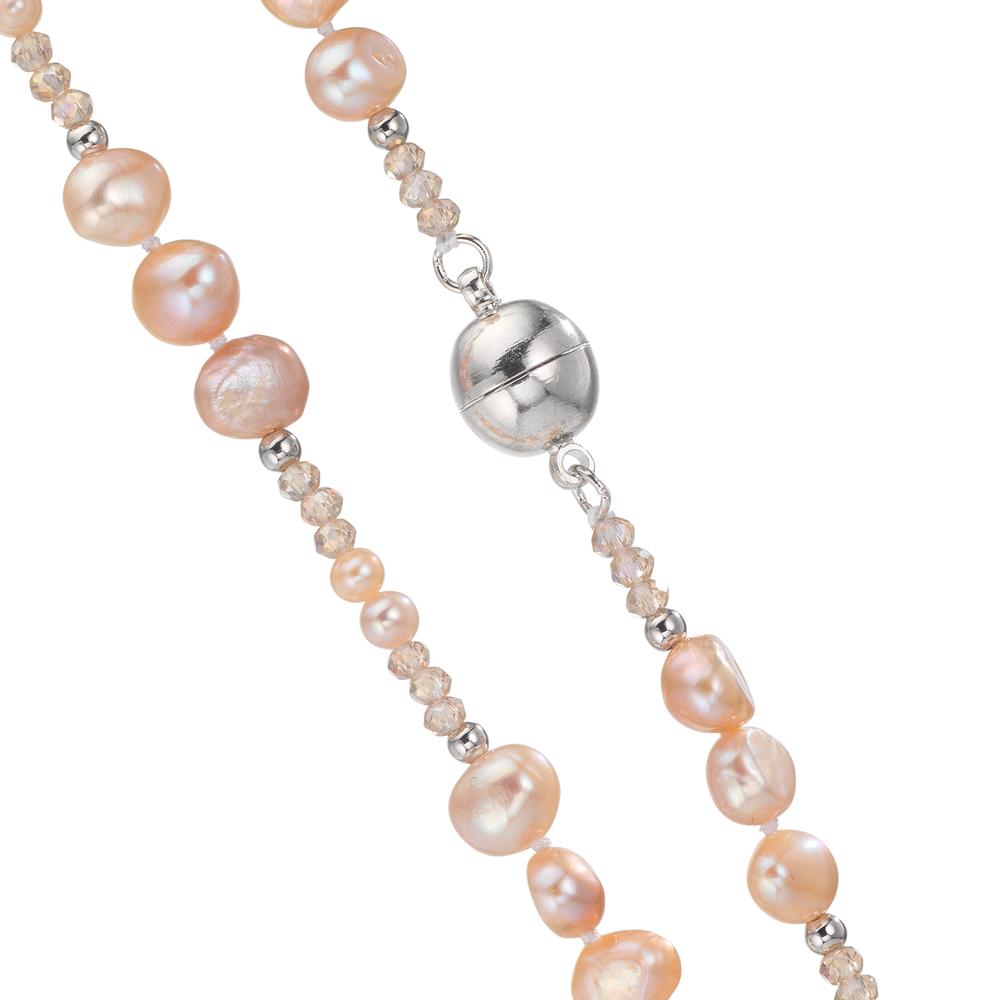 Naszyjnik stal nierdzewna Kryształ różowy Perła hodowana w wodzie słodkiej różowy 90 cm