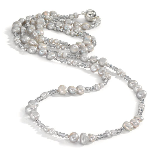 Naszyjnik stal nierdzewna Kryształ szary Perła hodowana w wodzie słodkiej szary 90 cm