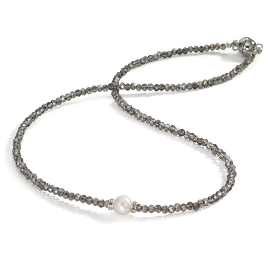 Naszyjnik stal nierdzewna Kryształ szary Perła hodowana w wodzie słodkiej 6.5-7 mm 43 cm