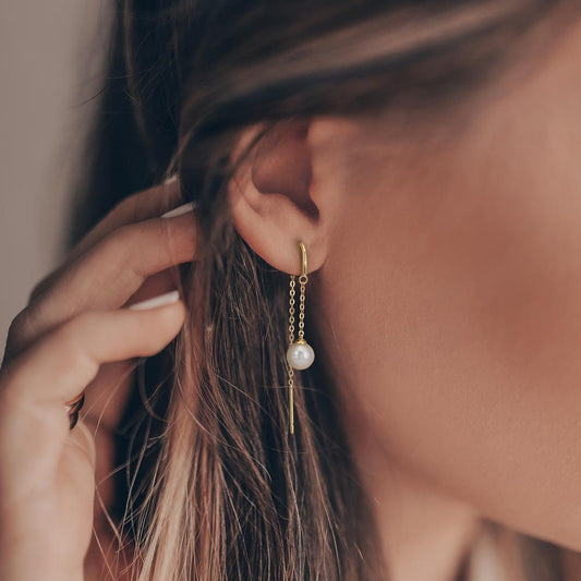 kolczyki przeciągane złoto żółte 375/9 K Perła hodowana w wodzie słodkiej, 2 Perły 5-5.5 mm