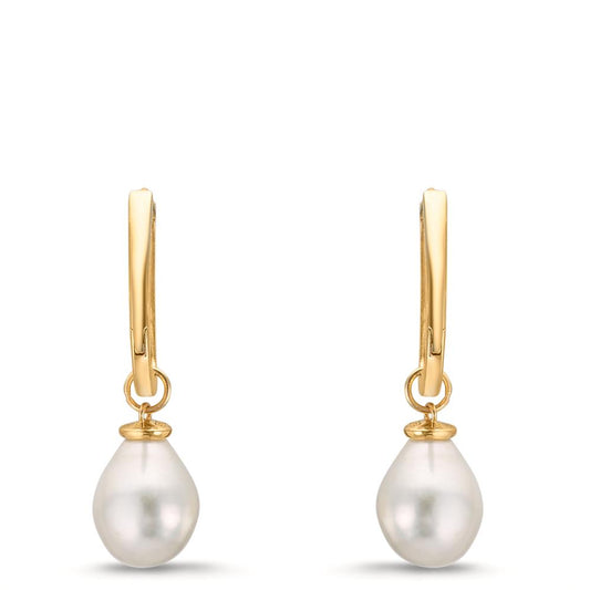 kolczyki koła zatrzaskowe złoto żółte 375/9 K Perła hodowana w wodzie słodkiej, 2 Perły, 6.5 mm