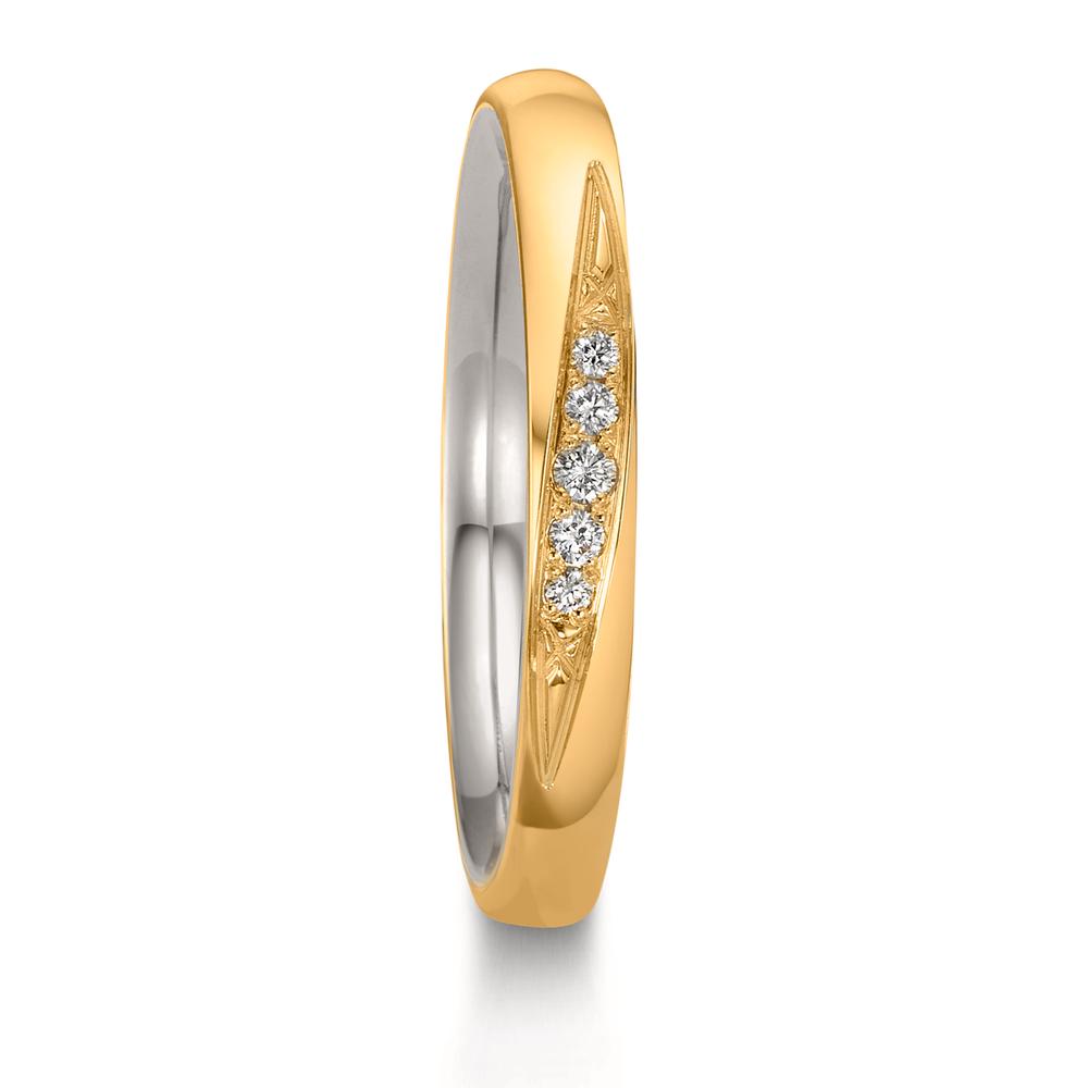 obrączka partnerska złoto żółte 750/18 K, platyna 950 Diament 0.051 ct, 5 kamienie, w-si