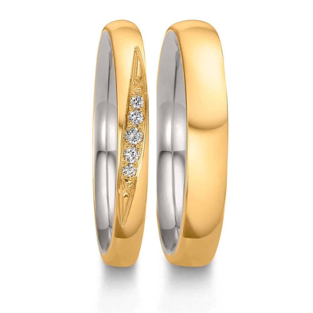 obrączka partnerska złoto żółte 750/18 K, platyna 950 Diament 0.051 ct, 5 kamienie, w-si
