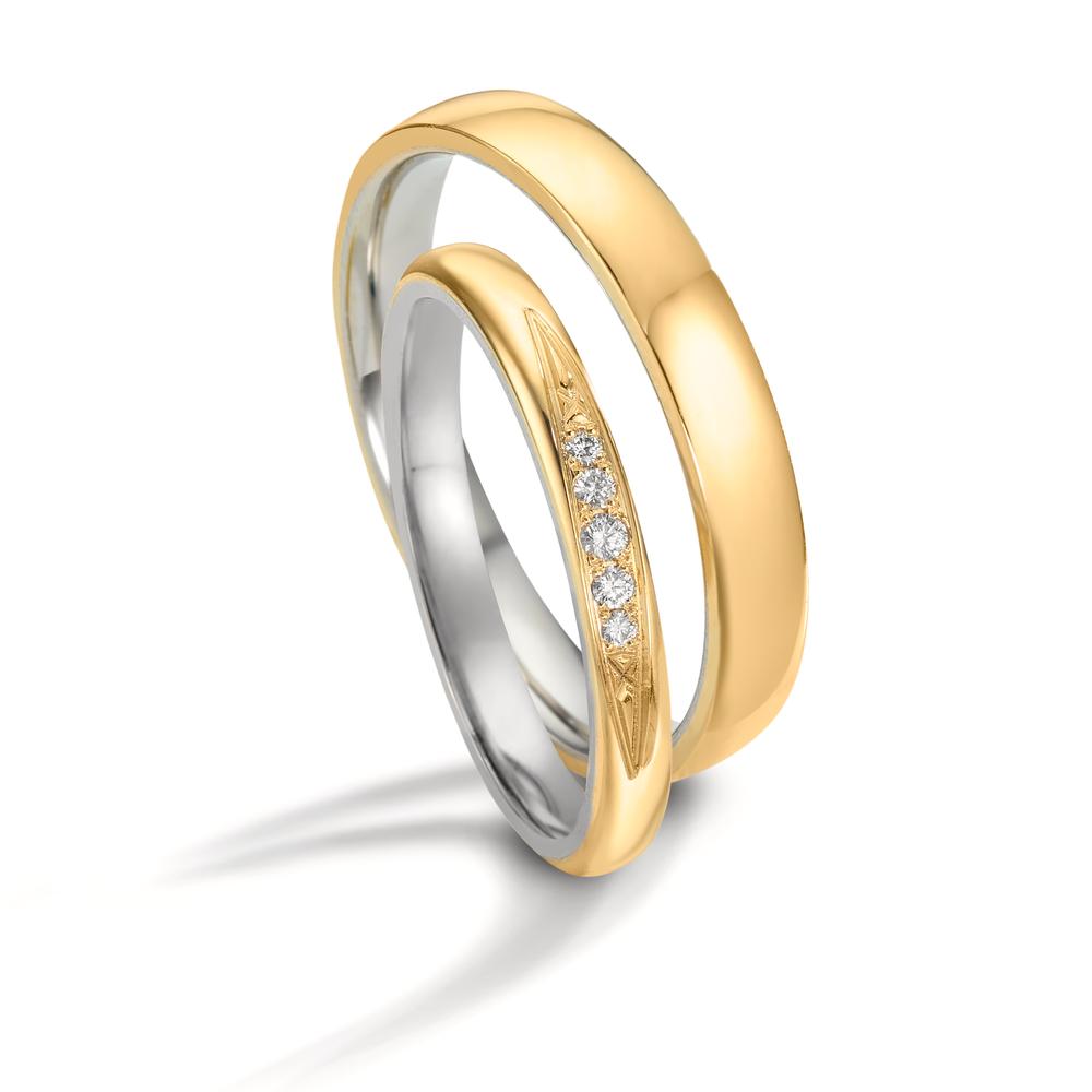 obrączka partnerska złoto żółte 750/18 K, platyna 950 Diament 0.051 ct, 5 kamienie, w-si