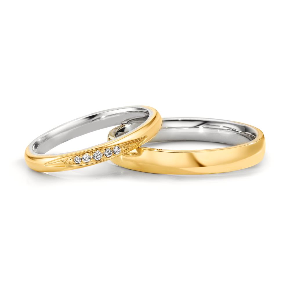 obrączka partnerska złoto żółte 750/18 K, platyna 950 Diament 0.051 ct, 5 kamienie, w-si
