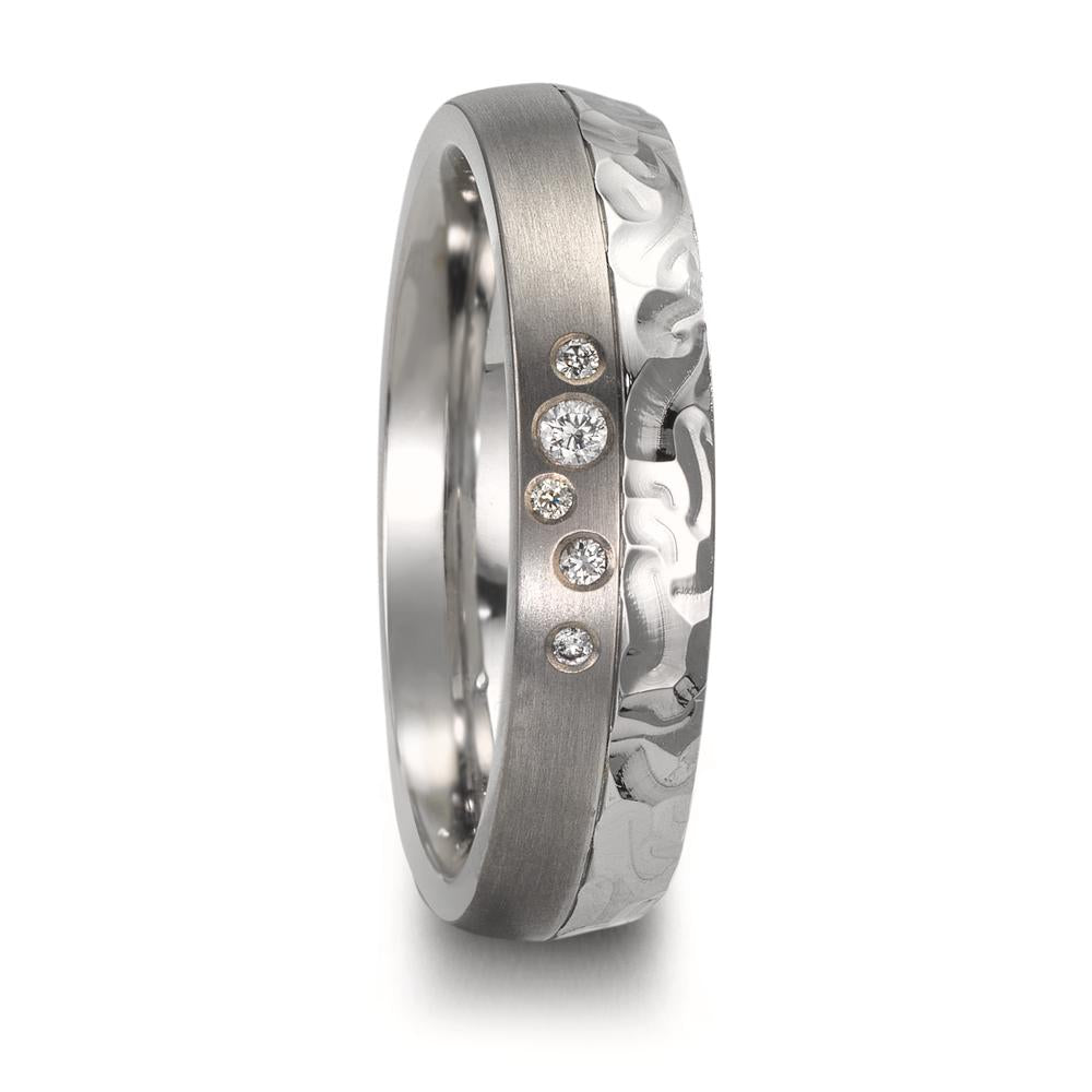 obrączka partnerska stal nierdzewna, tytan Diament 0.05 ct, 5 kamienie, w-si