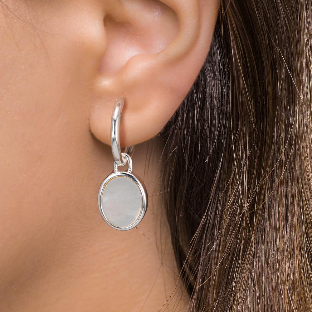 kolczyk koło z zawieszką srebro masa perłowa biały, 2 Perły 9-9.5 mm Ø14 mm