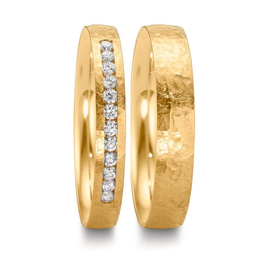 obrączka partnerska złoto żółte 750/18 K Diament 0.18 ct, 12 kamienie, w-si