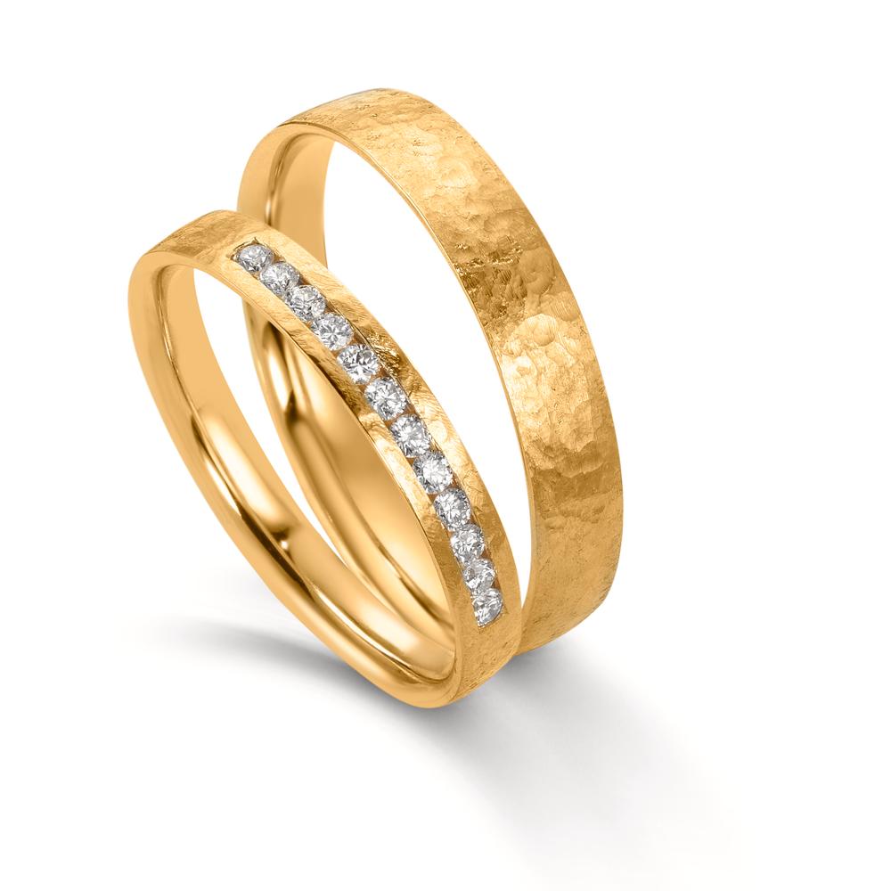 obrączka partnerska złoto żółte 750/18 K Diament 0.18 ct, 12 kamienie, w-si
