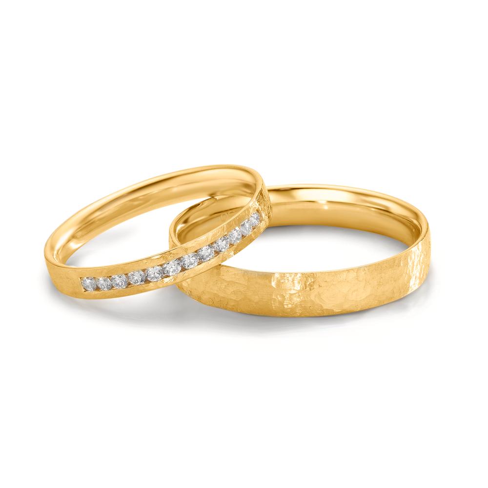 obrączka partnerska złoto żółte 750/18 K Diament 0.18 ct, 12 kamienie, w-si