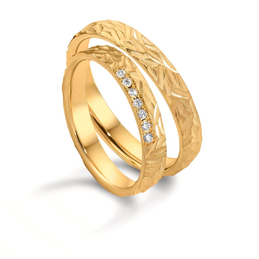 obrączka partnerska złoto żółte 750/18 K Diament 0.063 ct, 7 kamienie, w-si