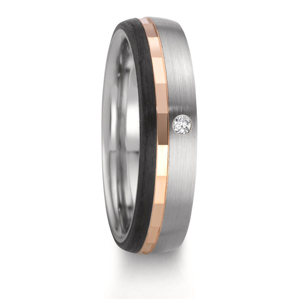 obrączka partnerska stal nierdzewna, złoto czerwone 375/9 K Diament 0.02 ct, w-si