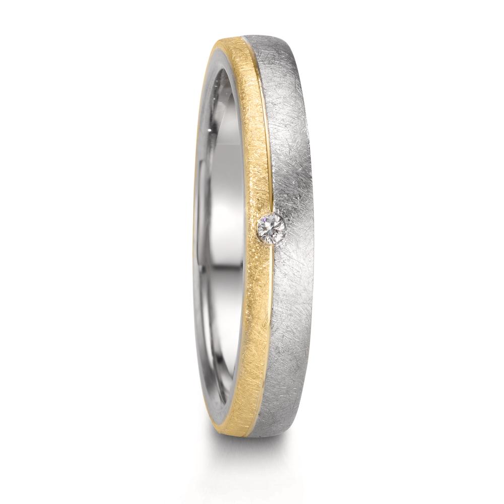 obrączka partnerska stal nierdzewna, złoto żółte 375/9 K Diament 0.015 ct, w-si