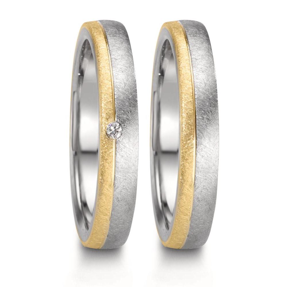obrączka partnerska stal nierdzewna, złoto żółte 375/9 K Diament 0.015 ct, w-si