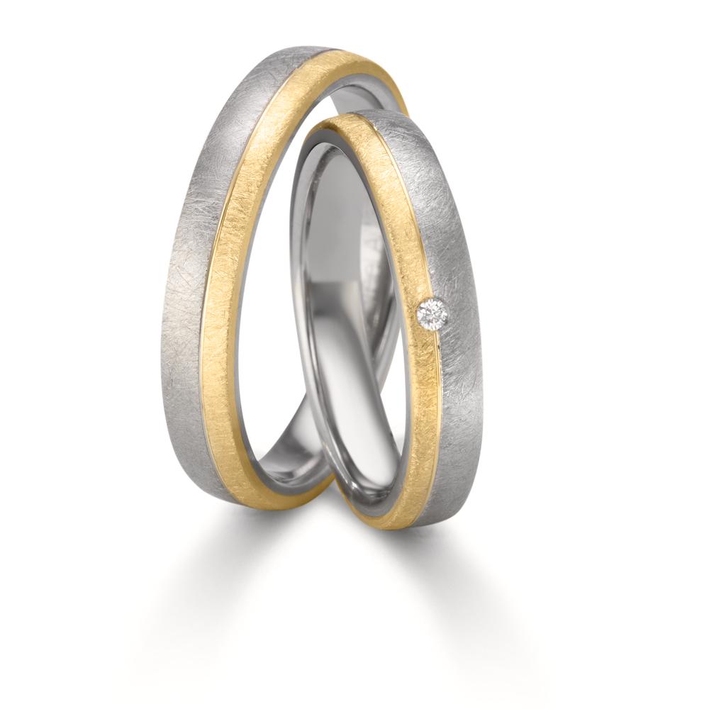 obrączka partnerska stal nierdzewna, złoto żółte 375/9 K Diament 0.015 ct, w-si