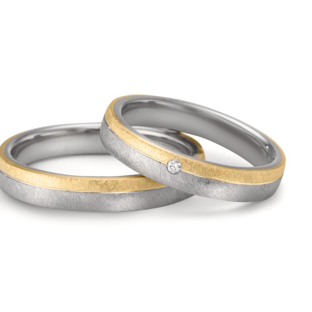 obrączka partnerska stal nierdzewna, złoto żółte 375/9 K Diament 0.015 ct, w-si