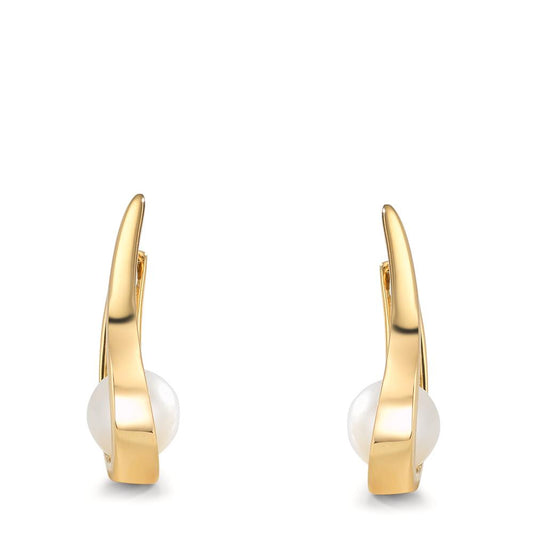 kolczyki koła zatrzaskowe złoto żółte 750/18 K Perła hodowana w wodzie słodkiej, 2 Perły 6-6.5 mm