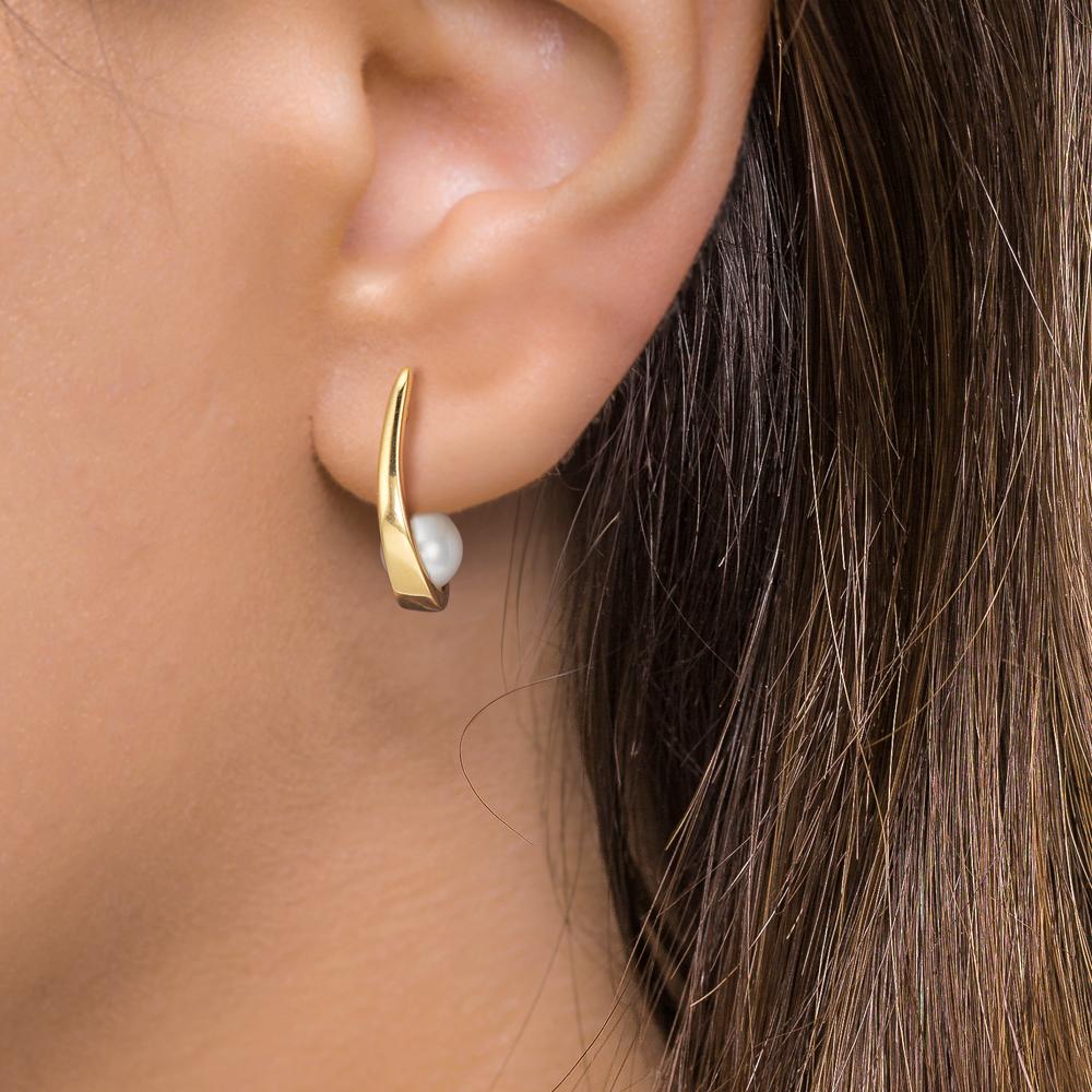 kolczyki koła zatrzaskowe złoto żółte 750/18 K Perła hodowana w wodzie słodkiej, 2 Perły 6-6.5 mm