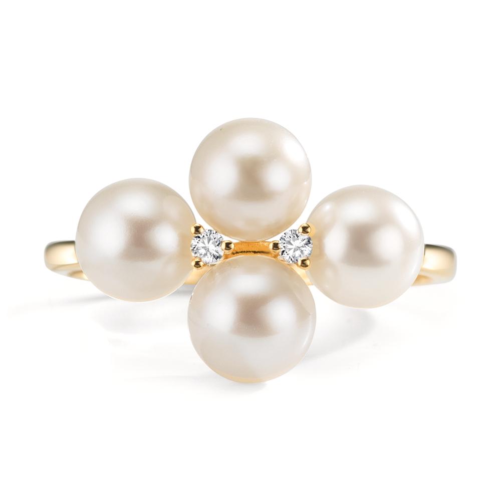 pierścionek złoto żółte 750/18 K Diament 0.30 ct, 2 kamienie, w-si Perła hodowana w wodzie słodkiej, 4 Perły 5.5-6 mm