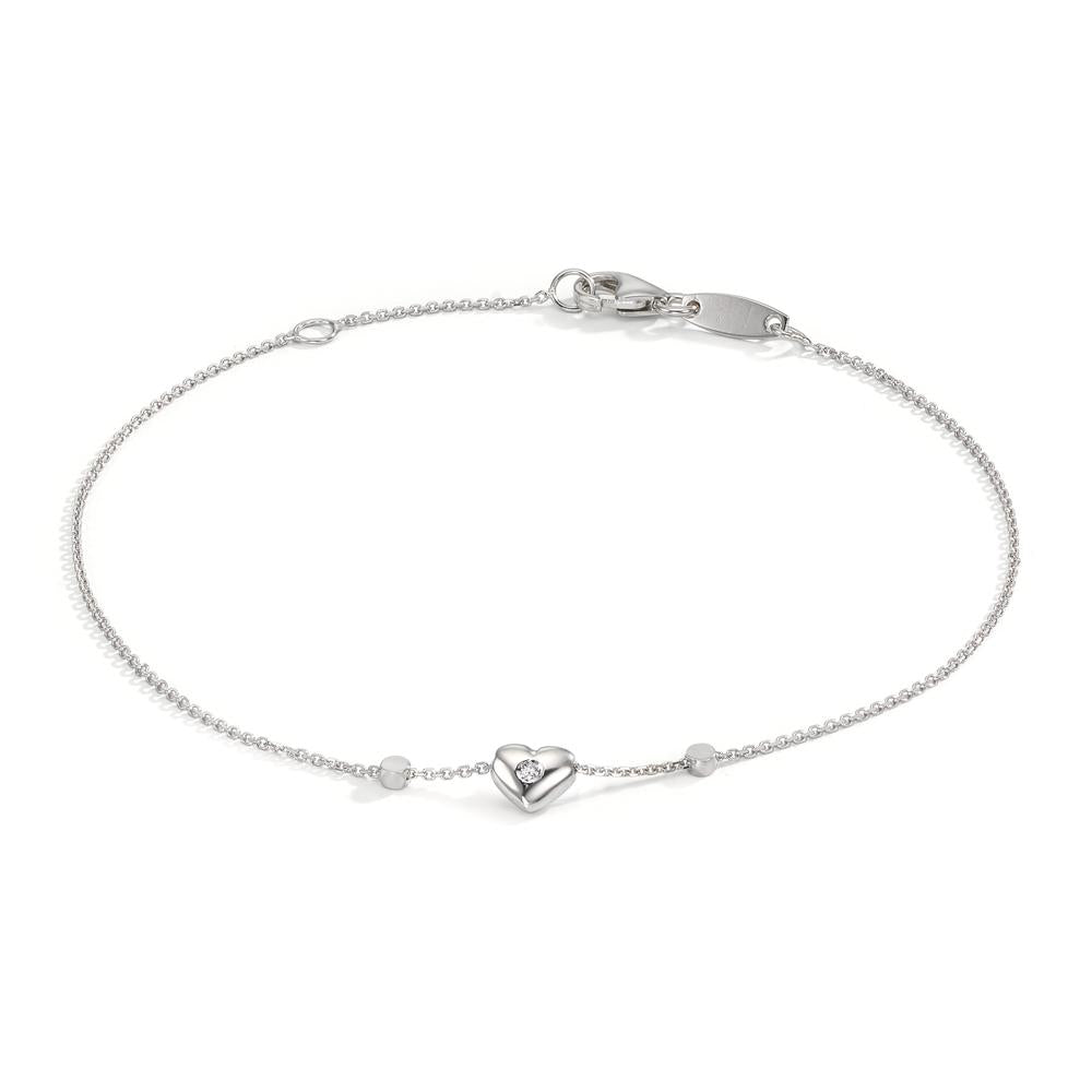 bransoletka złoto białe 750/18 K Cyrkonia 2 kamienie Serce 17-19 cm