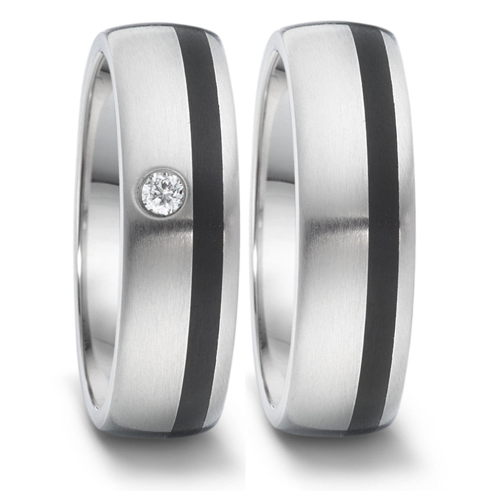obrączka partnerska stal nierdzewna, ceramika Diament 0.04 ct, tw-si