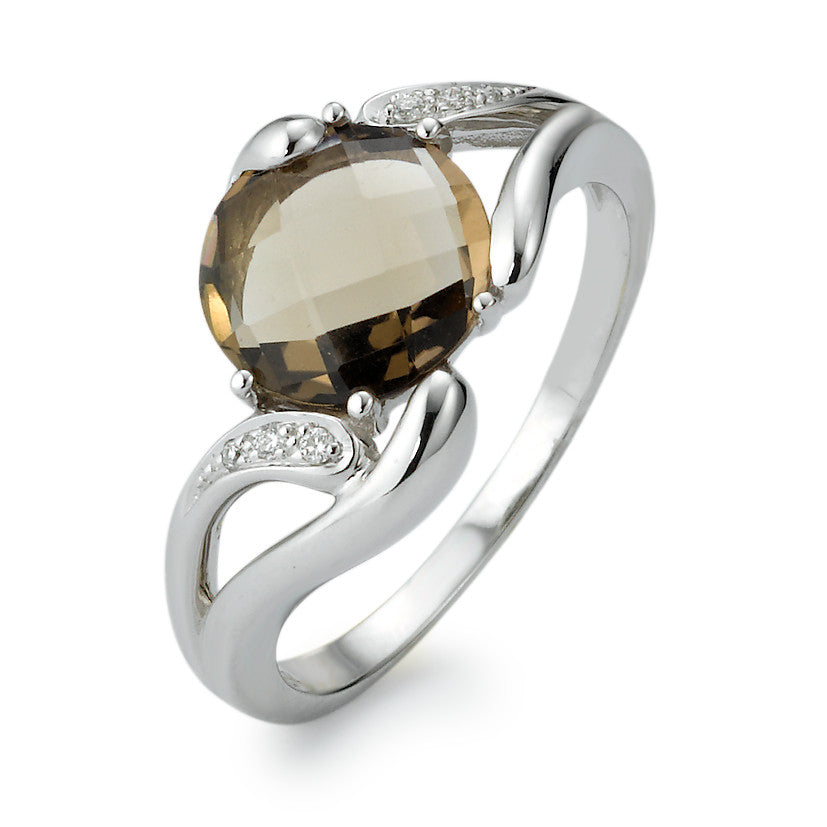 pierścionek złoto białe 750/18 K Diament 0.04 ct, 6 kamienie, w-si, Kwarc dymny