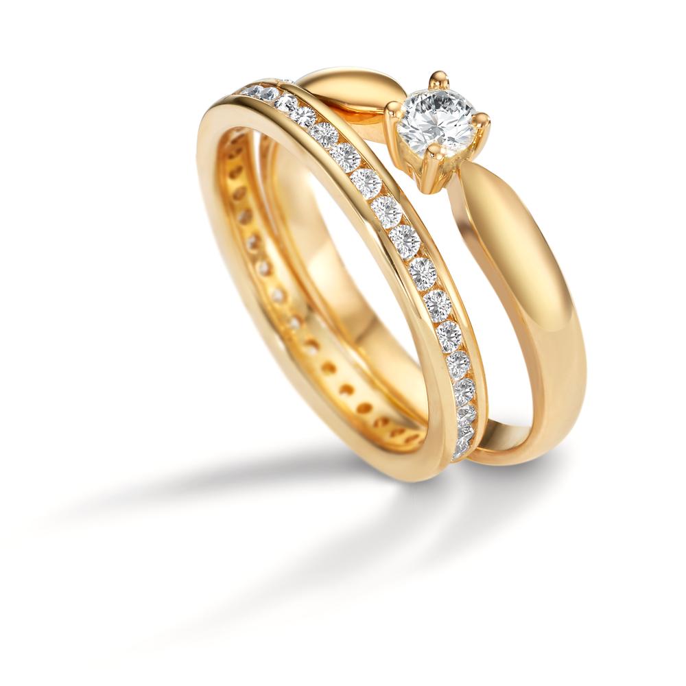 pierścionek pamięci złoto żółte 750/18 K Diament biały, 1 ct, 33 kamienie, [Brillant], w-si