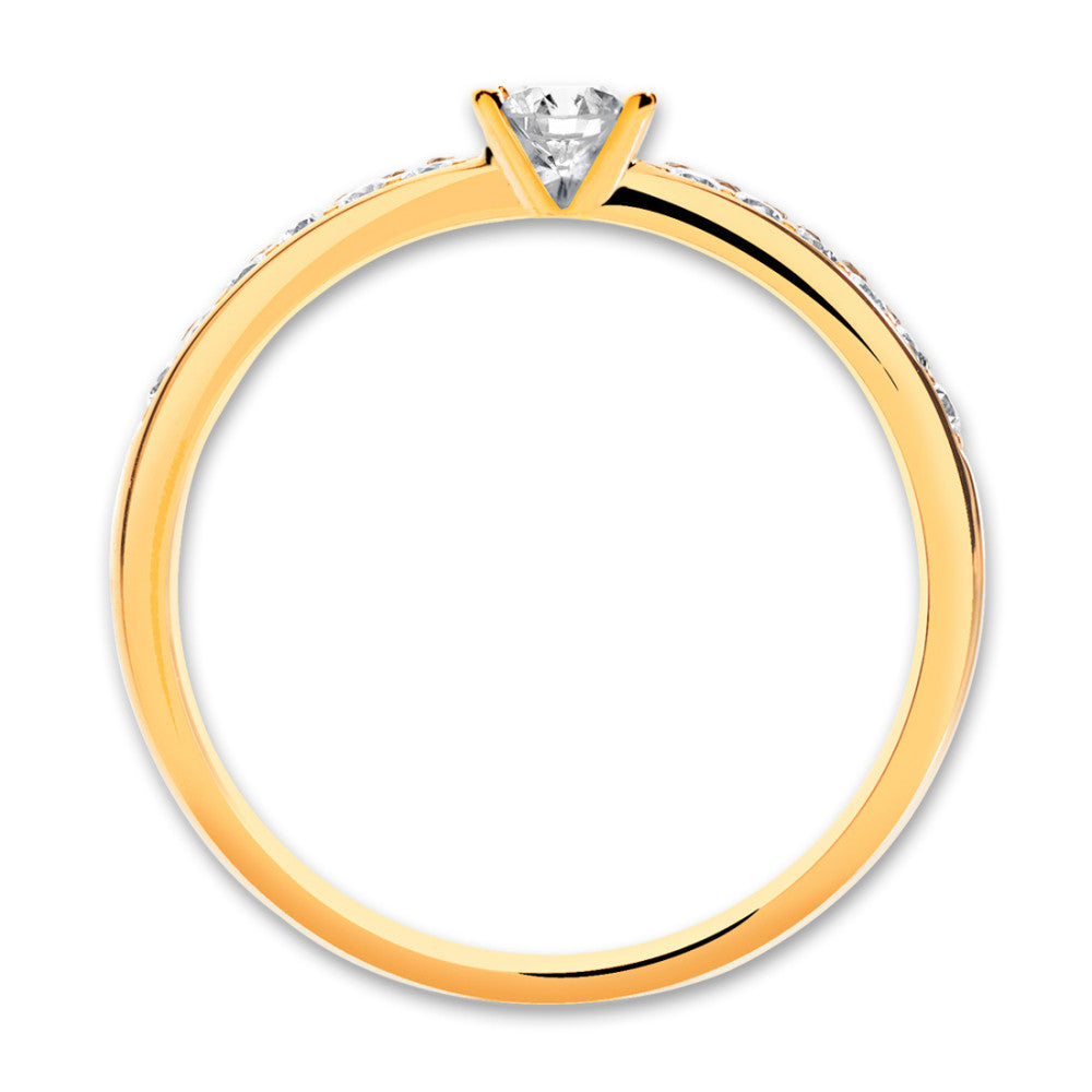 pierścionek zaręczynowy złoto żółte 750/18 K Diament 0.20 ct, 17 kamienie, w-si