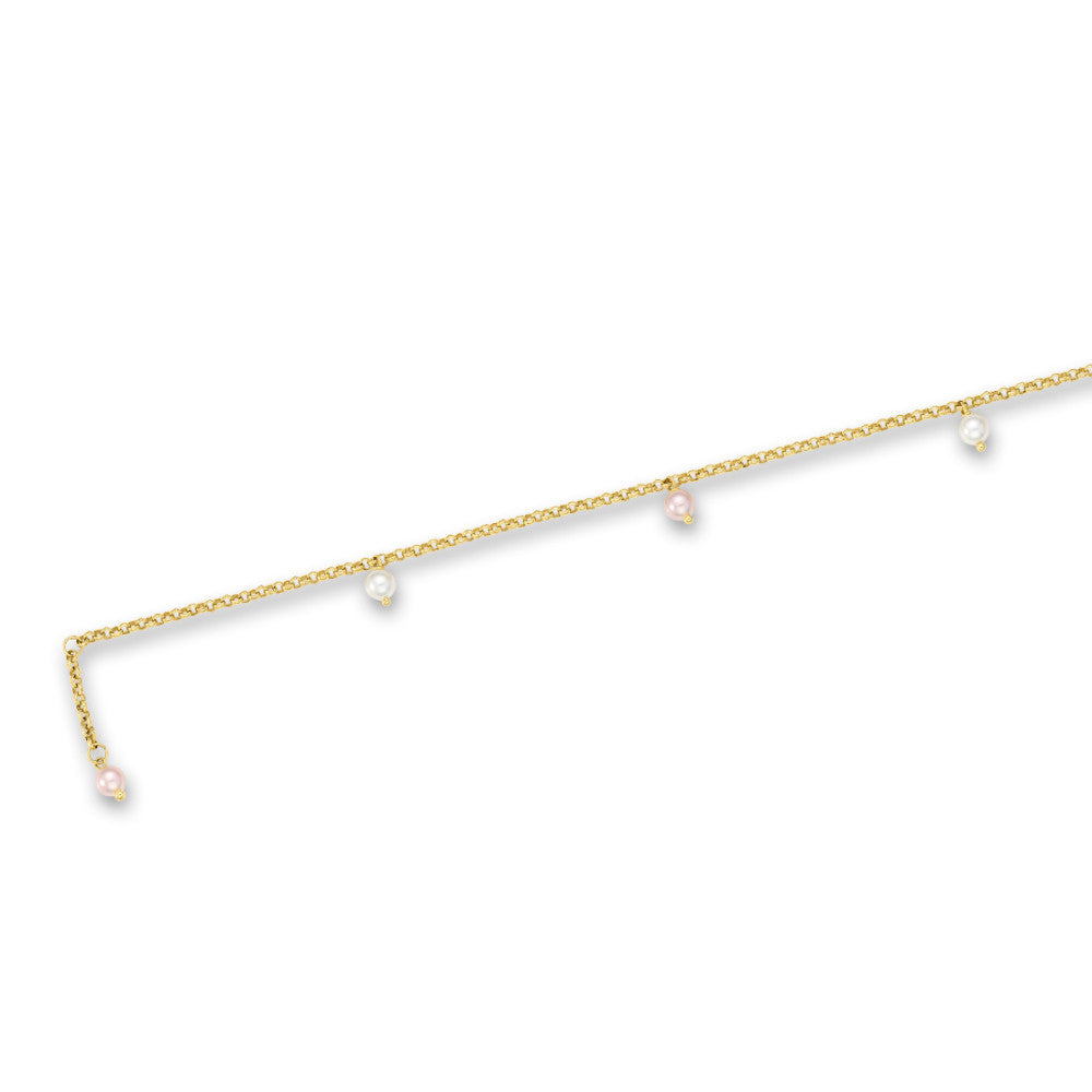 bransoletka na kostkę brąz pozłacany błyszczące perły, 4 Perły, 6 mm 26 cm