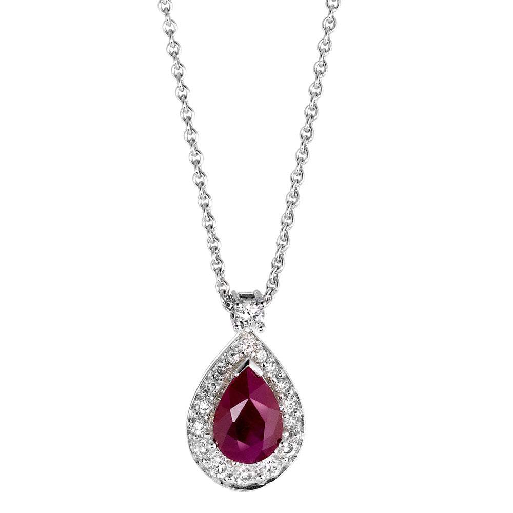 Naszyjnik złoto białe 750/18 K Rubin p1, Diament 0.21 ct, 18 kamienie, w-si 42 cm