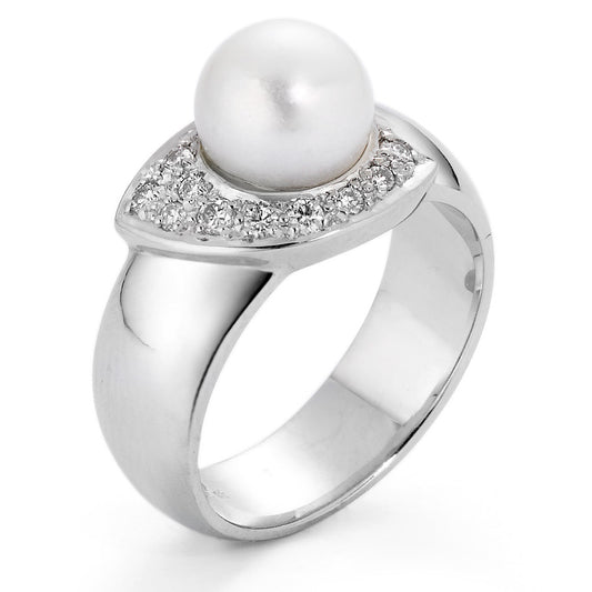 pierścionek złoto białe 750/18 K Diament 0.15 ct, 10 kamienie, w-si Perła hodowana w wodzie słodkiej biały, 8 mm