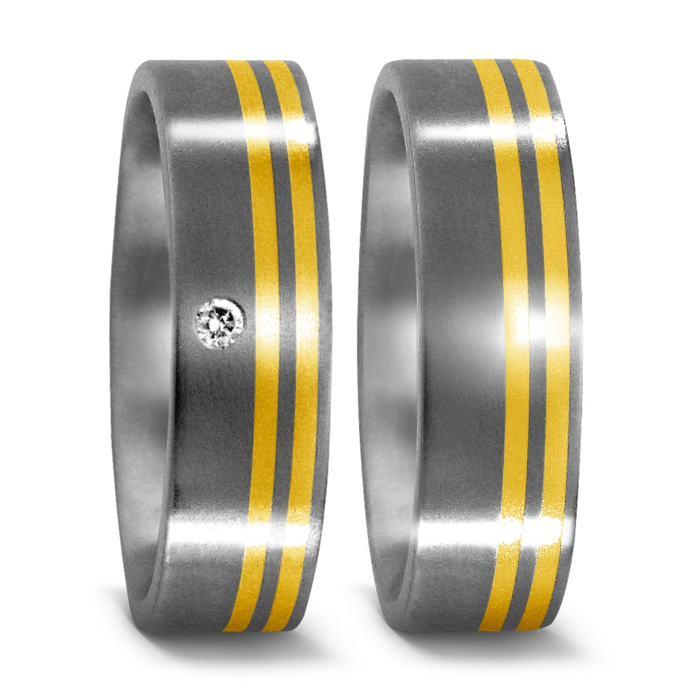 pierścionek tytan, złoto żółte 750/18 K Diament 0.01 ct, w-si