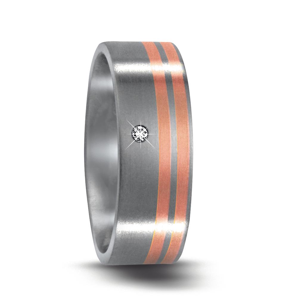 pierścionek stal nierdzewna, złoto czerwone 750/18 K Diament 0.03 ct, w-si