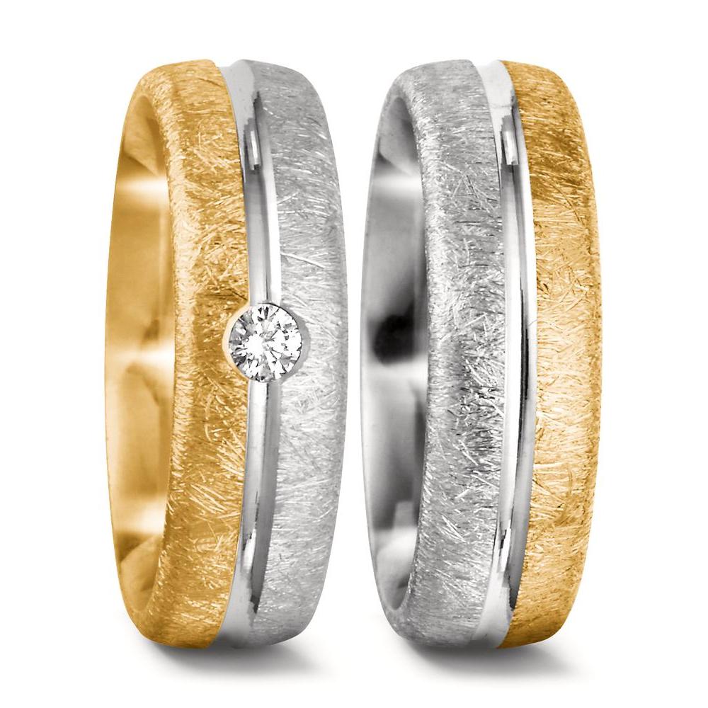 obrączka partnerska złoto żółte 750/18 K, złoto białe 750/18 K Diament 0.07 ct, tw-si