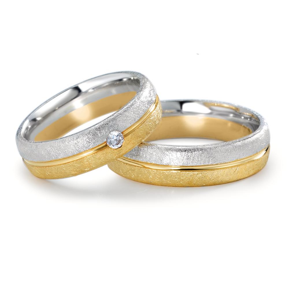 obrączka partnerska złoto żółte 750/18 K, złoto białe 750/18 K Diament 0.07 ct, tw-si