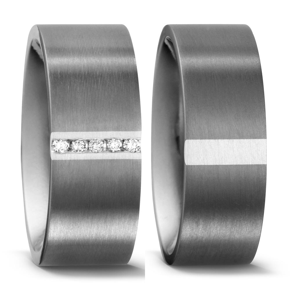 obrączka partnerska tytan, srebro Diament 0.05 ct, 5 kamienie, w-si