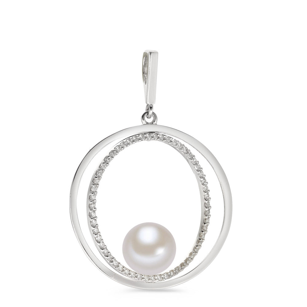 wisiorek złoto białe 750/18 K Diament 0.35 ct, 55 kamienie, w-si Perła hodowana w wodzie słodkiej
