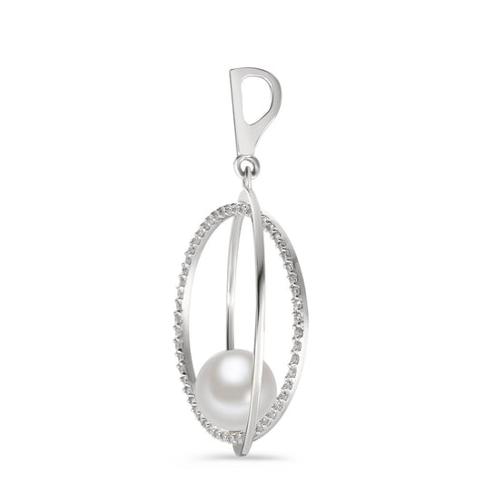 wisiorek złoto białe 750/18 K Diament 0.35 ct, 55 kamienie, w-si Perła hodowana w wodzie słodkiej