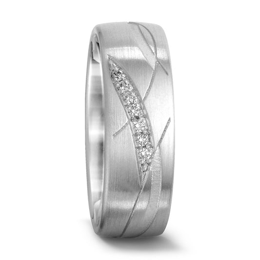 obrączka partnerska złoto białe 750/18 K Diament 0.035 ct, 7 kamienie, tw-si