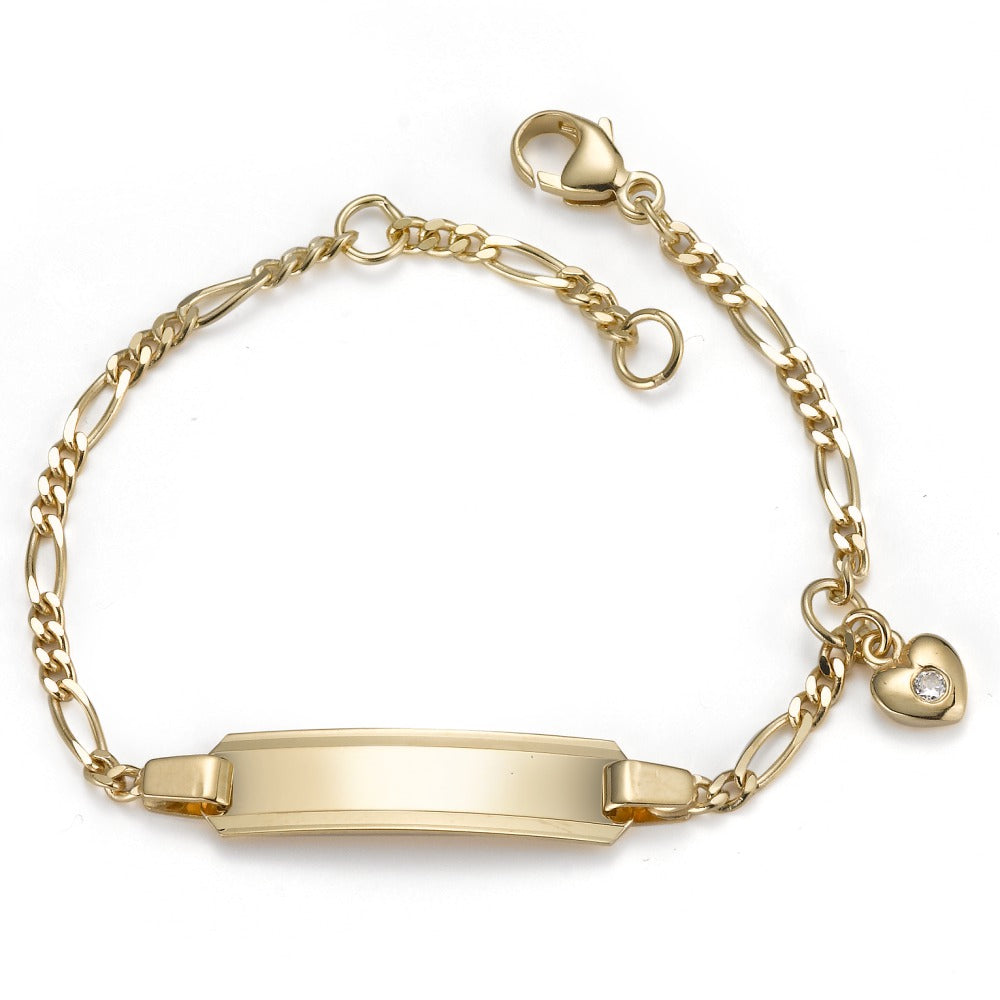 bransoletka z grawerem złoto żółte 585/14 K Cyrkonia Serce 12-14 cm