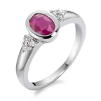 pierścionek złoto białe 750/18 K Rubin, Diament 0.08 ct, 6 kamienie, w-si
