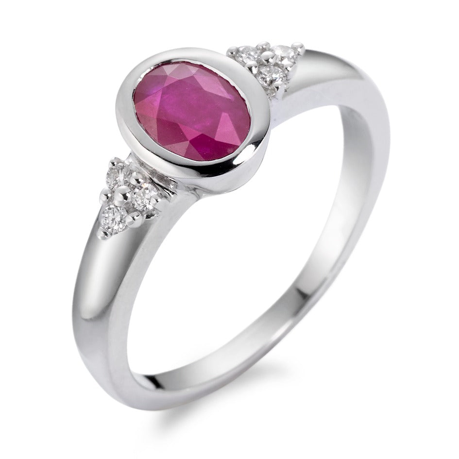 pierścionek złoto białe 750/18 K Rubin, Diament 0.08 ct, 6 kamienie, w-si