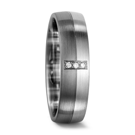 obrączka partnerska złoto białe 375/9 K, pallad 500 Diament 0.03 ct, 3 kamienie, tw-si