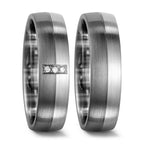 obrączka partnerska złoto białe 375/9 K, pallad 500 Diament 0.03 ct, 3 kamienie, tw-si