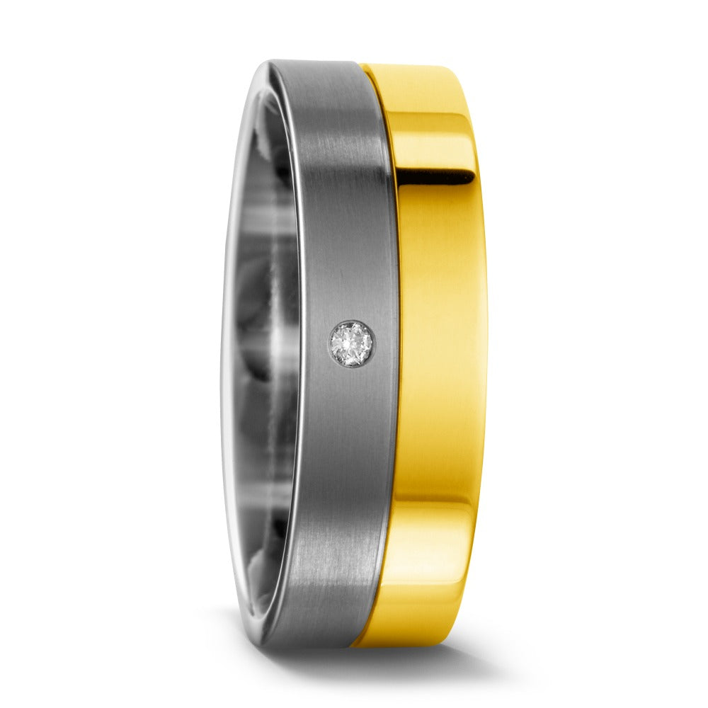 obrączka partnerska tytan, złoto żółte 750/18 K Diament 0.02 ct, w-si