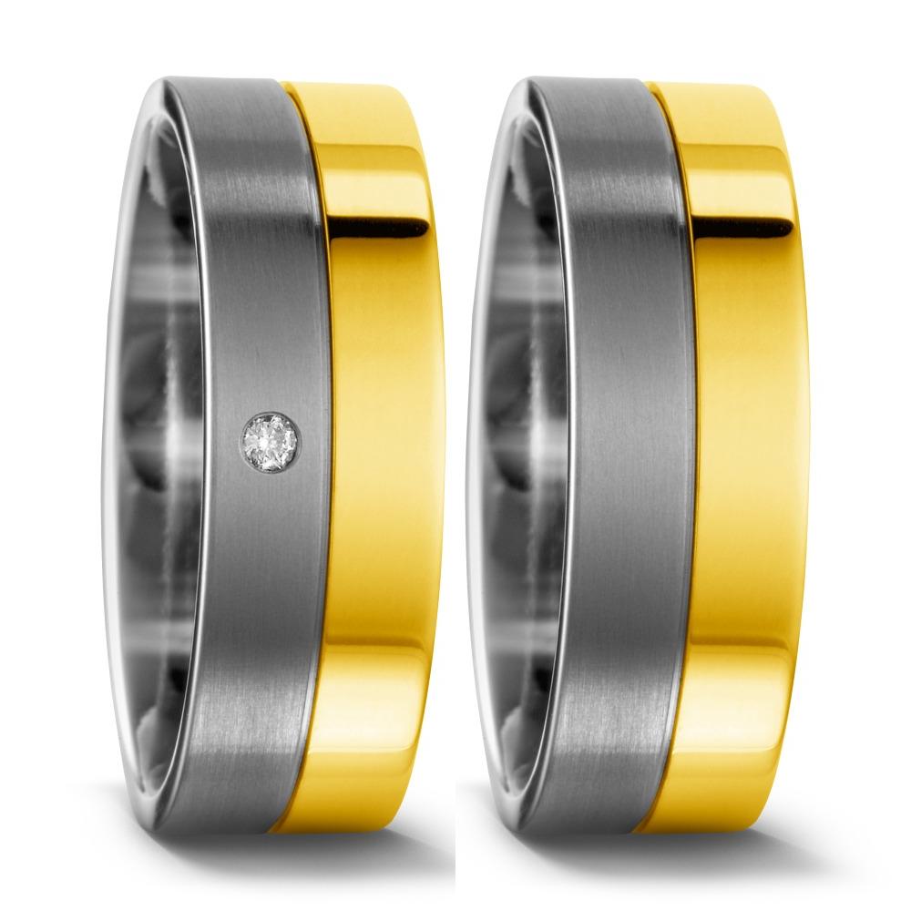 obrączka partnerska tytan, złoto żółte 750/18 K Diament 0.02 ct, w-si