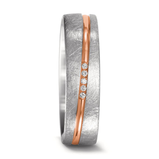 obrączka partnerska złoto białe 750/18 K, złoto czerwone 750/18 K Diament 0.025 ct, 5 kamienie, w-si