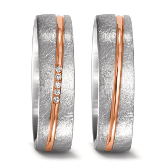 obrączka partnerska złoto białe 750/18 K, złoto czerwone 750/18 K Diament 0.025 ct, 5 kamienie, w-si